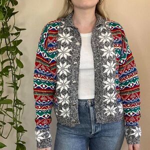 Vintage Liz Wear Cardigan. Seven silver button front. Size Small